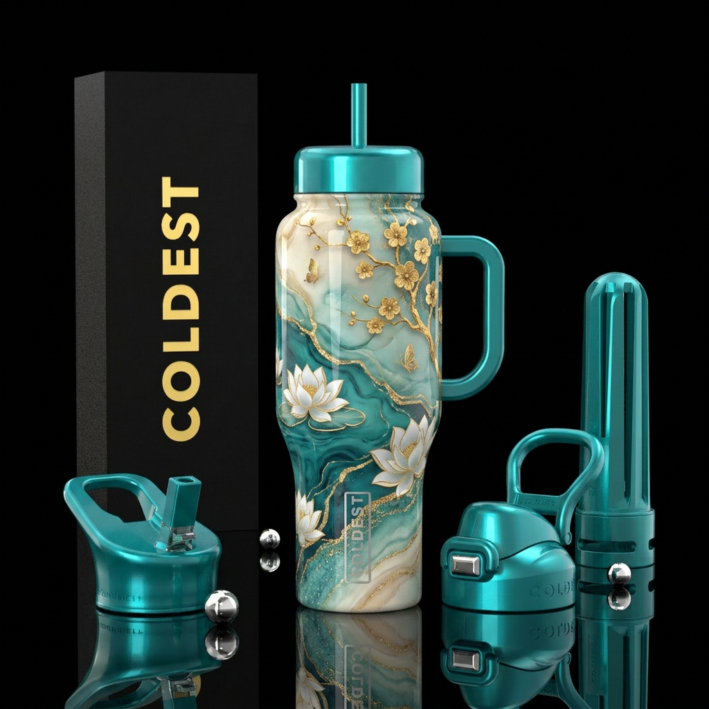 Teal Lotus water bottle design