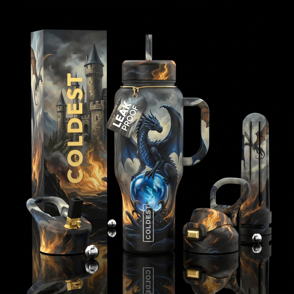 Castle of Embers water bottle design