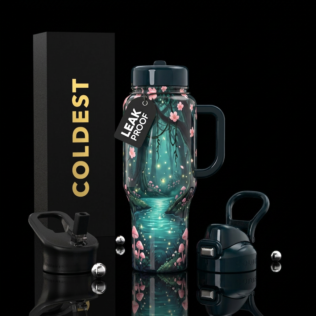 Cherry Blossoms and Mushrooms water bottle design