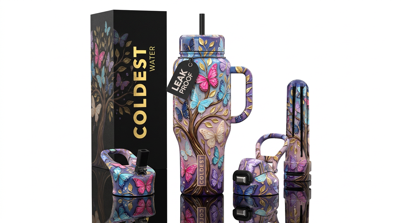 Fluttering stems water bottle design