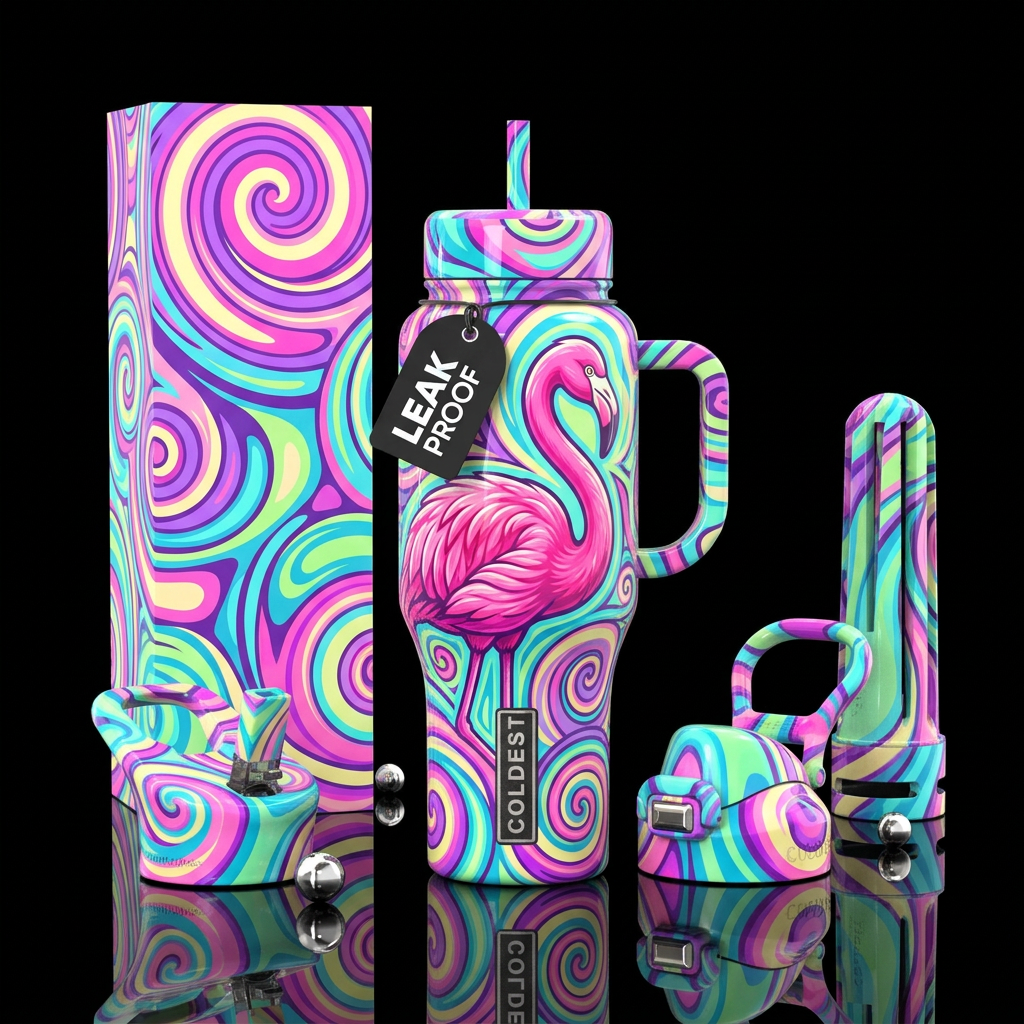 Retro Flamingo water bottle design