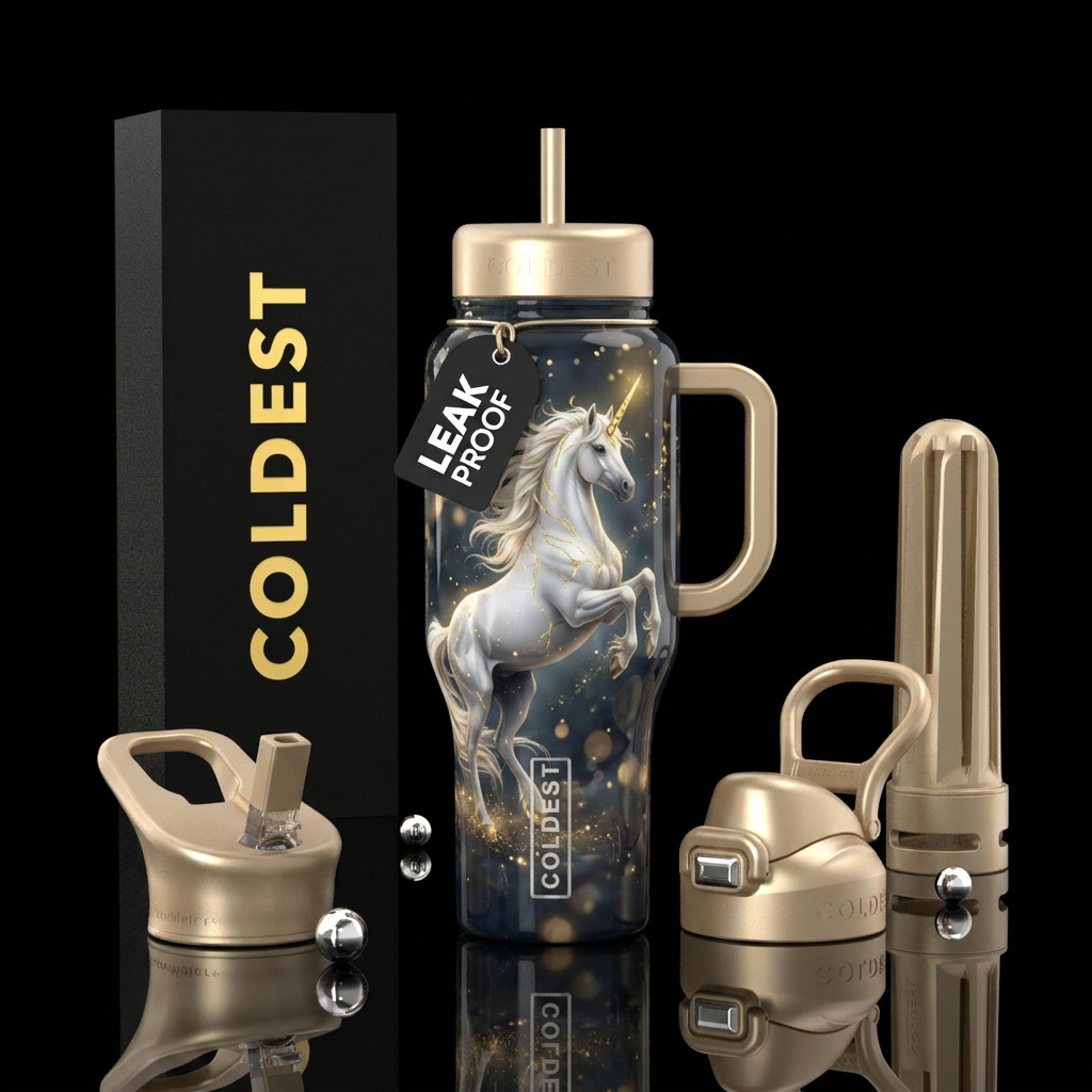 Glittering Gold Horn water bottle design
