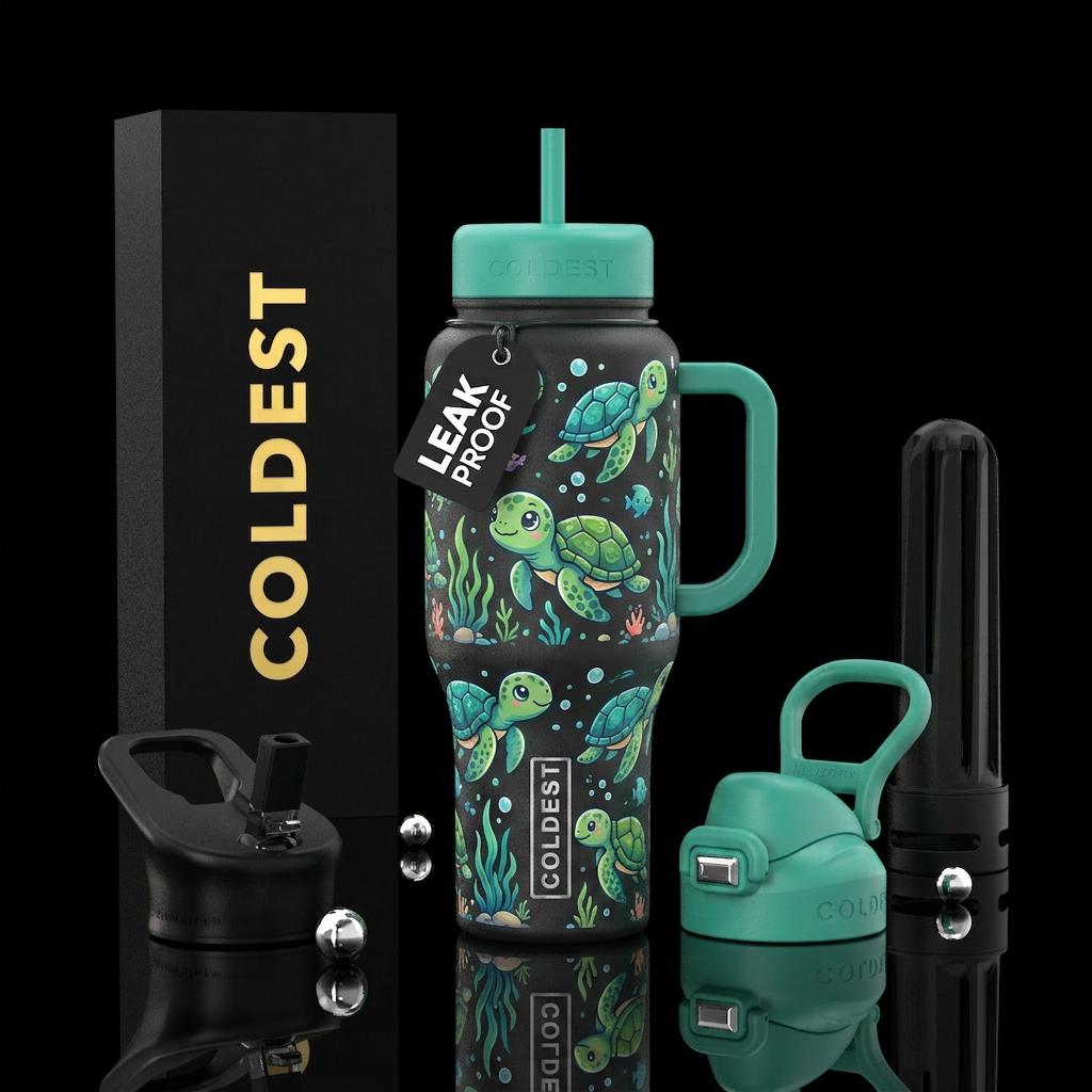 Sea turtles cartoon cute in the sea water bottle design