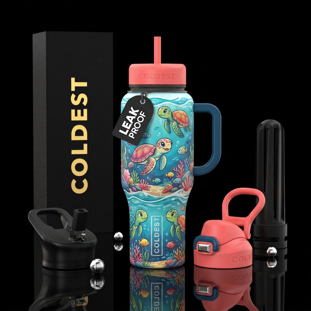 Sea turtles cartoon cute in the sea water bottle design