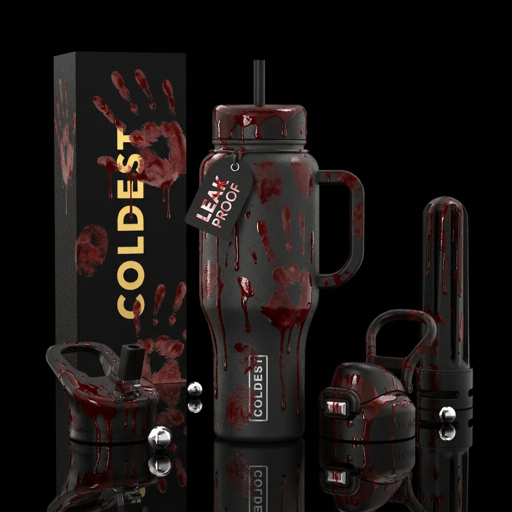 Blood, dripping, hand prints, finger prints water bottle design