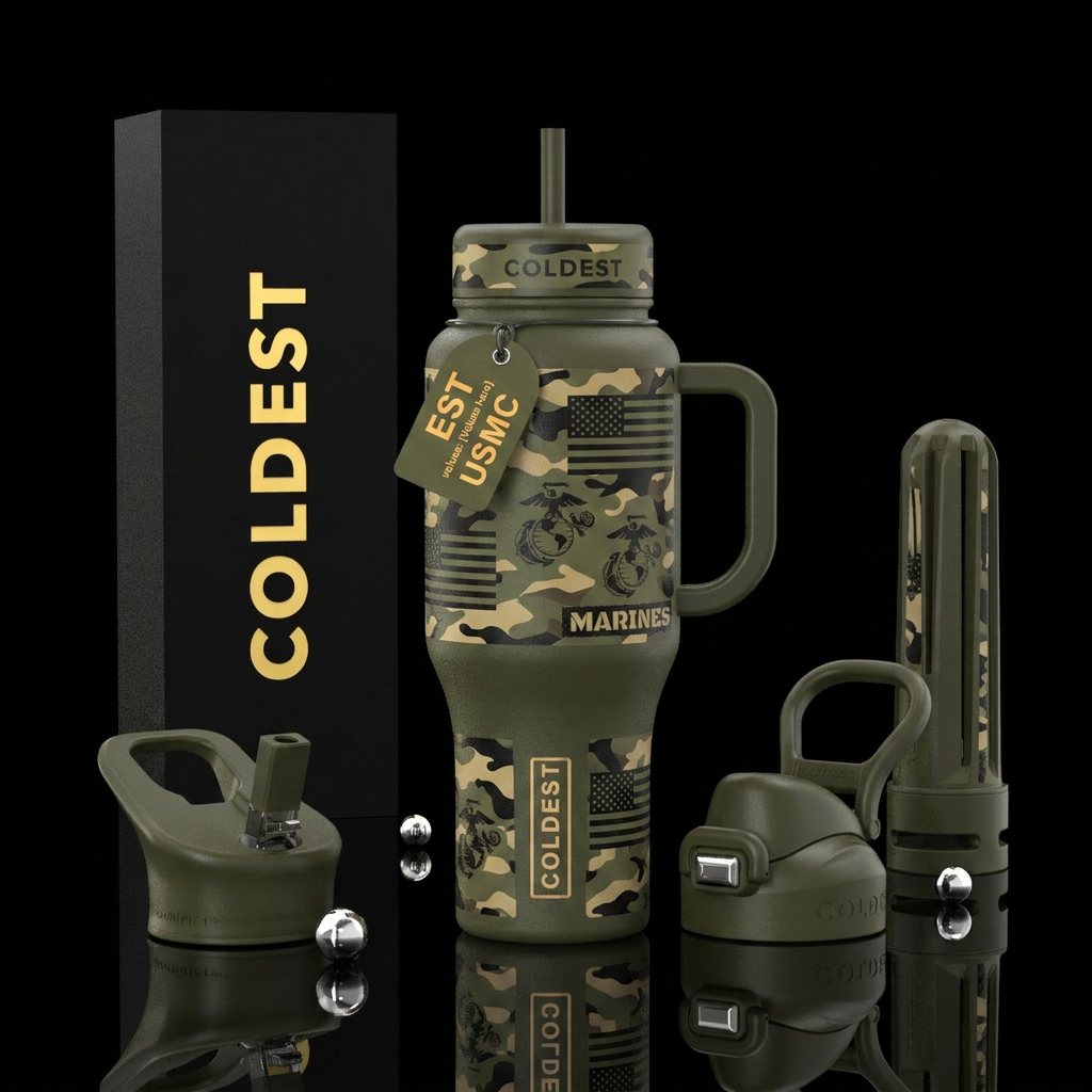 Military, marines, flag, water bottle design