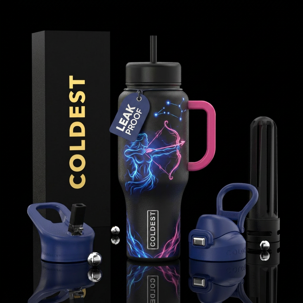 Sagittarius, bow and arrow, constellation, pinks, ... water bottle design
