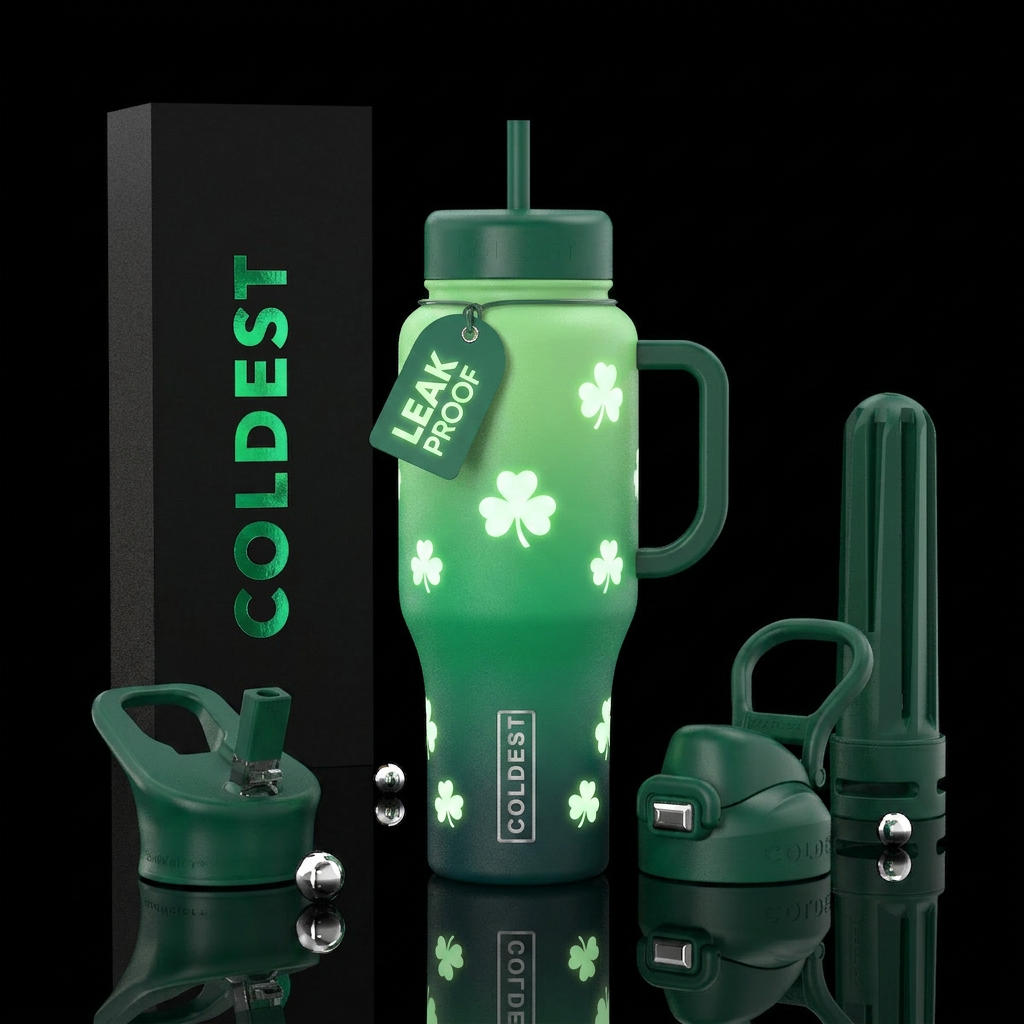 Emerald green to green to light green fade with gl... water bottle design
