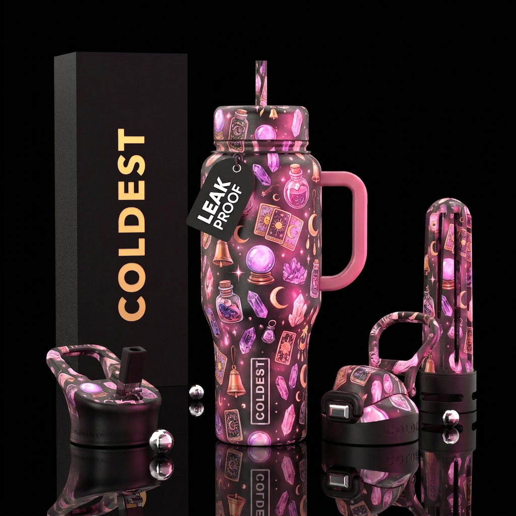 Witchy, jars, potions, tarot cards, crystal ball, ... water bottle design