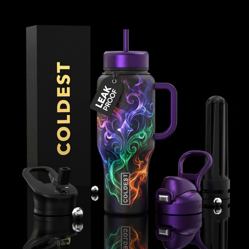 Smoke, abstract, glowing, medieval water bottle design