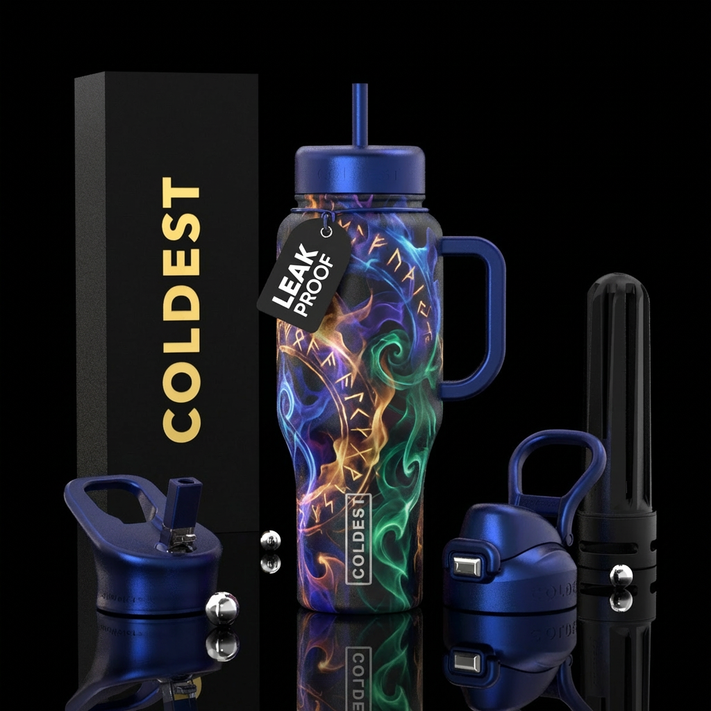 Smoke, abstract, glowing, medieval water bottle design