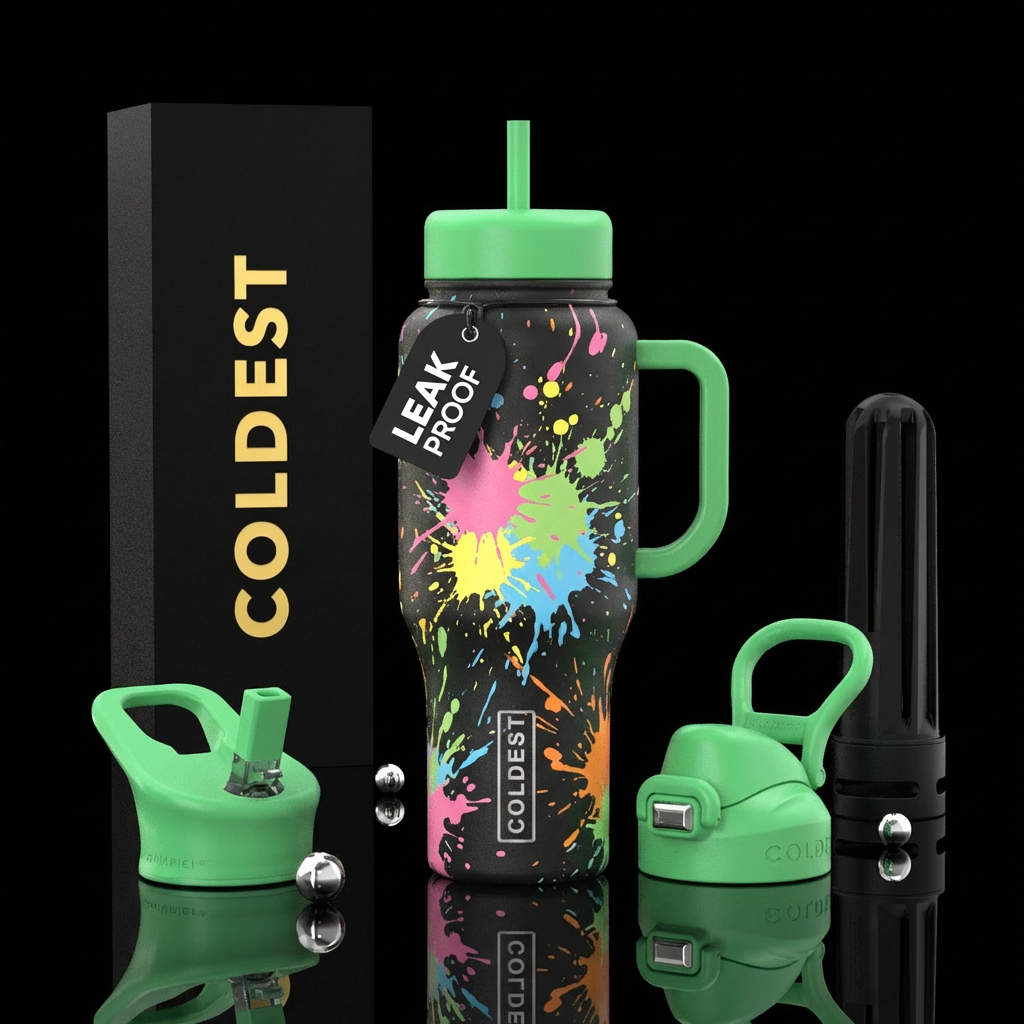Spring colors splattered throughput the bottle in ... water bottle design