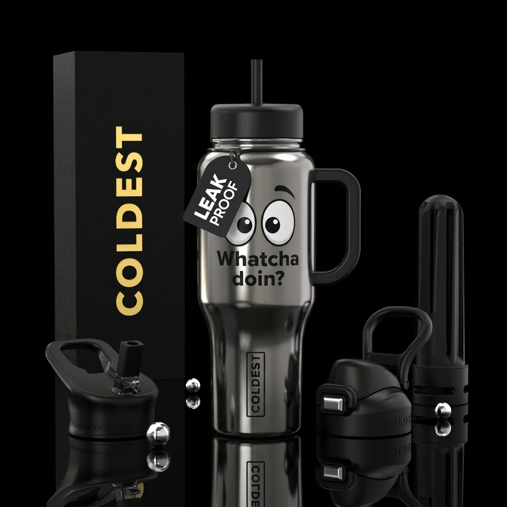 A gun metal gray bottle with what would look like ... water bottle design