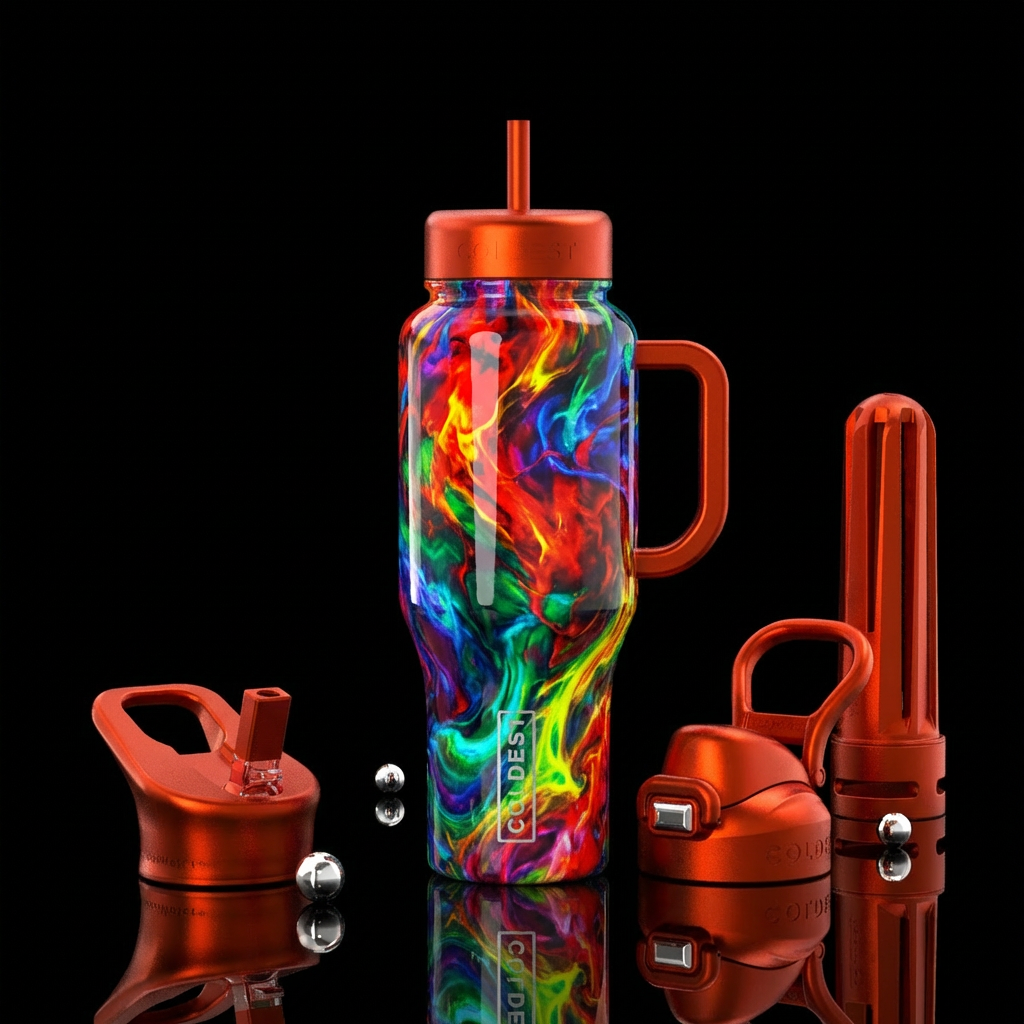 A bottle that depicts the fury of the world throug... water bottle design