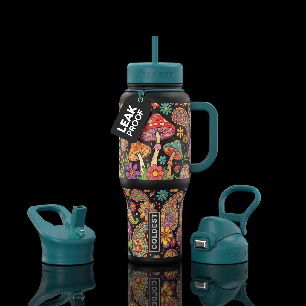 Boho hippy designed with mushrooms water bottle design