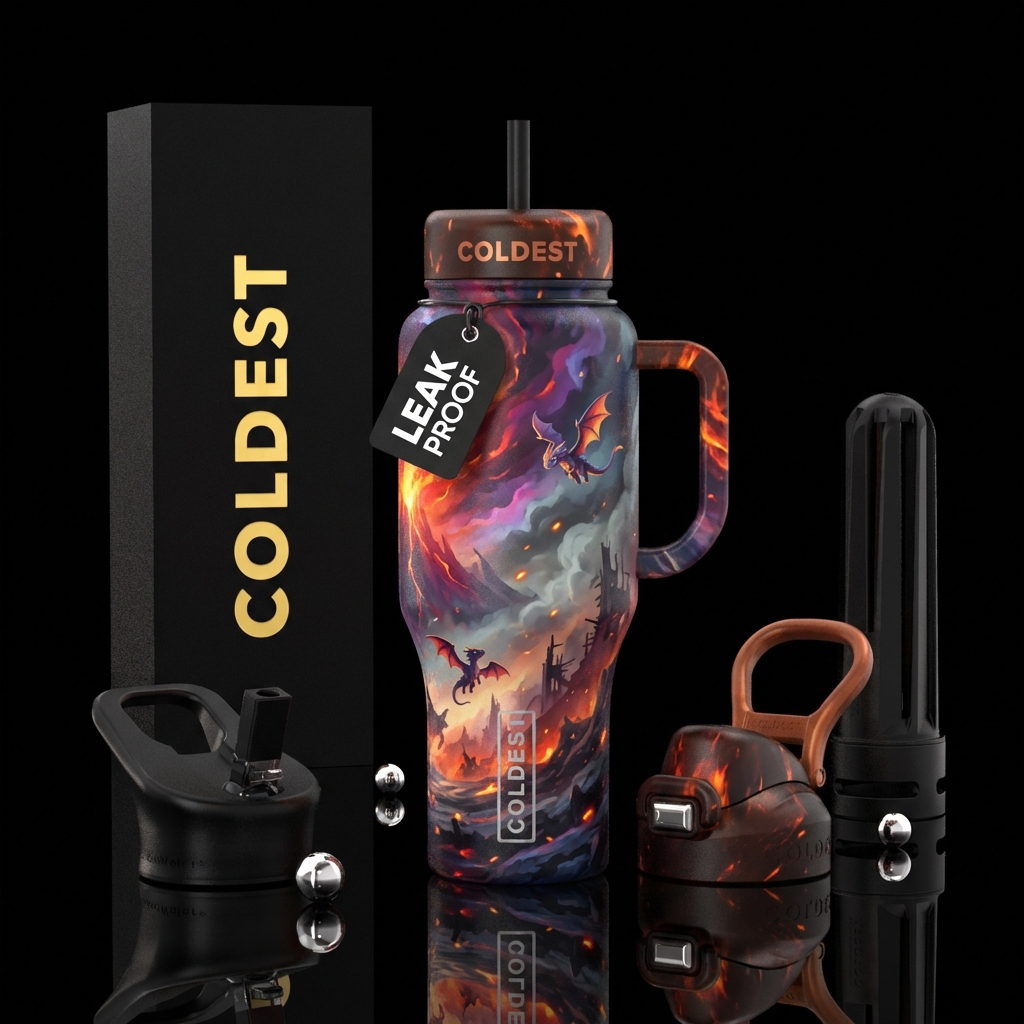 Apocalyptic design abstract with baby flying drago... water bottle design