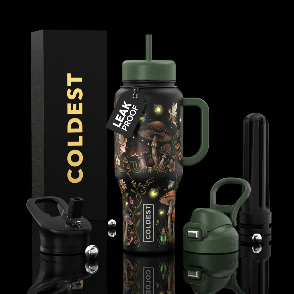 Dark earth toned bottle Boho cottage core mushroom... water bottle design