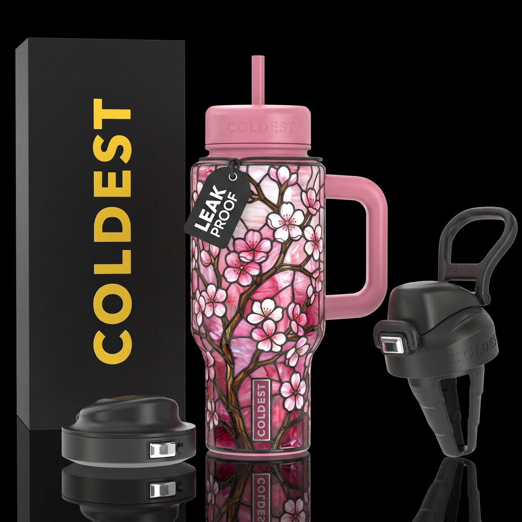 Cherry blossoms water bottle design