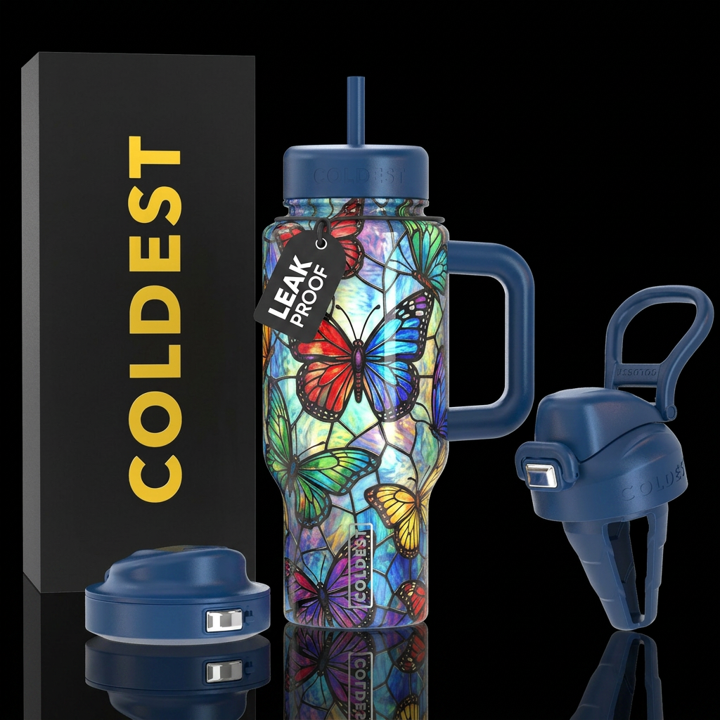 Butterfly stained glass water bottle design