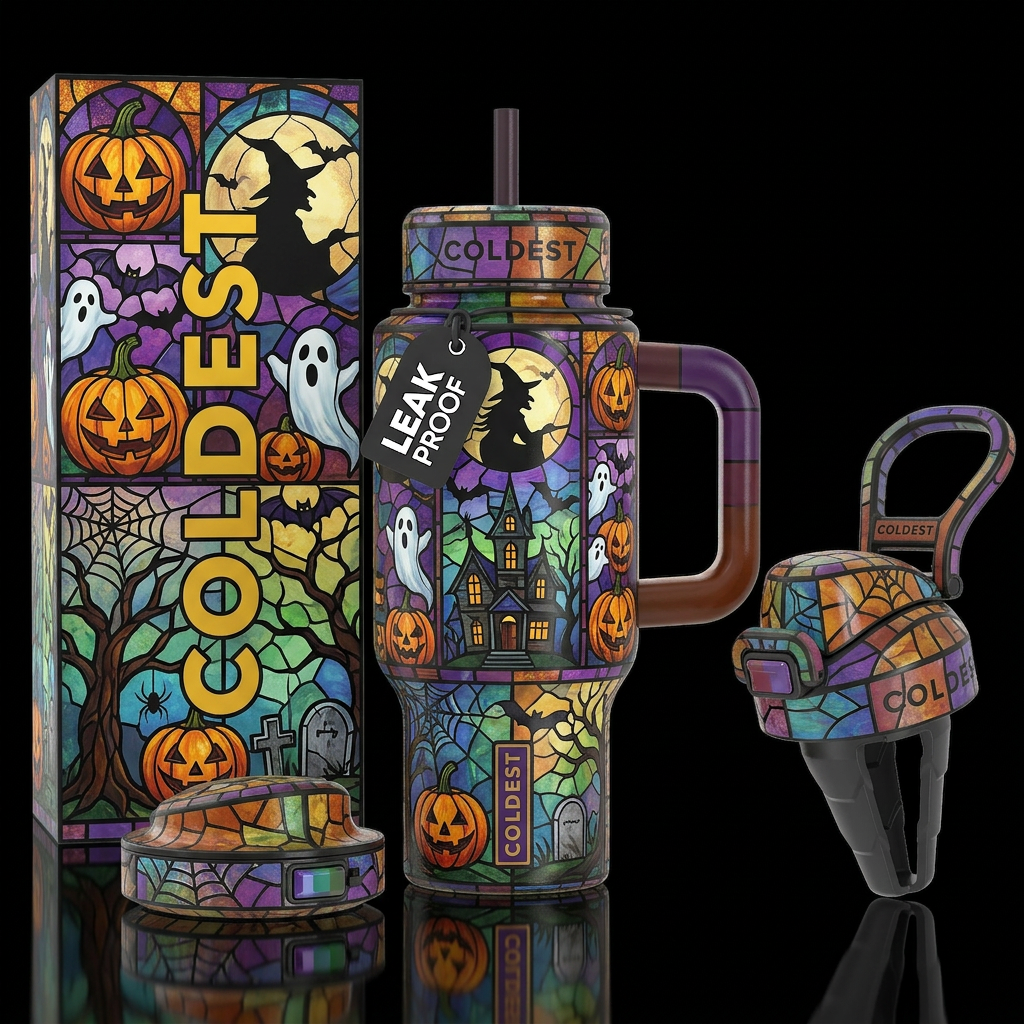 Halloween stained glass water bottle design