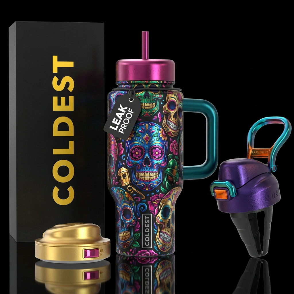 Sugar skulls water bottle design