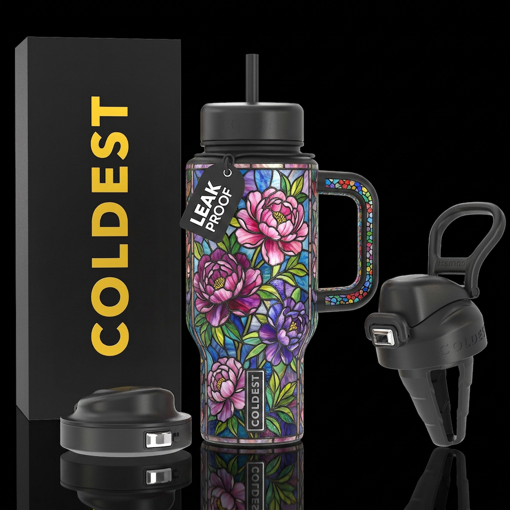 Peonies water bottle design