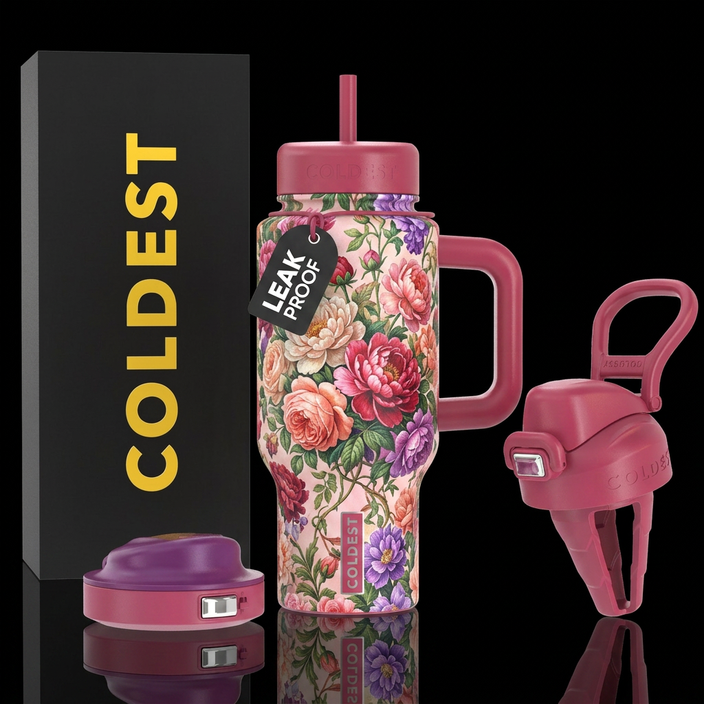 Peonie garden water bottle design
