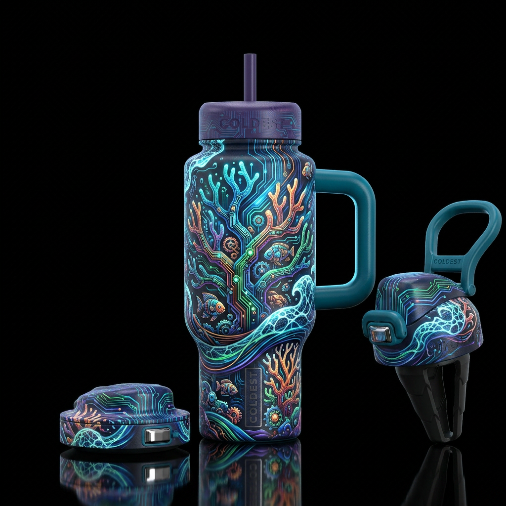 Coral circuit reef water bottle design