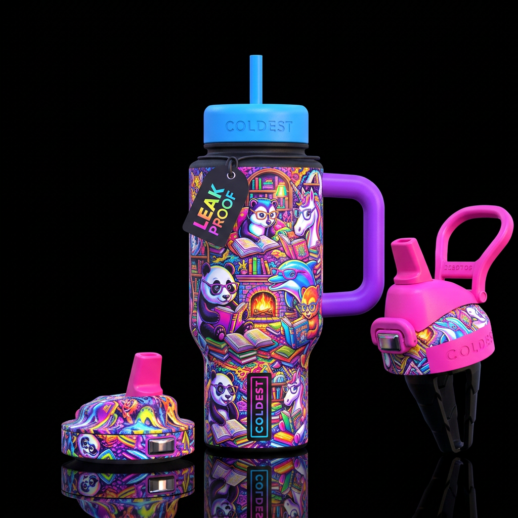 Fantasy book corner water bottle design
