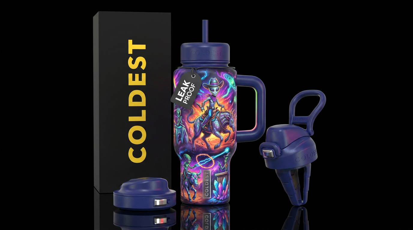 Alien rodeo water bottle design