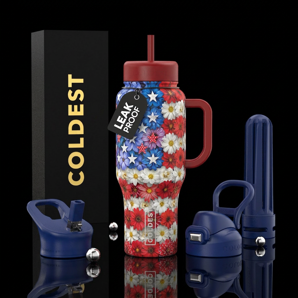 The great red, white, and blue water bottle design