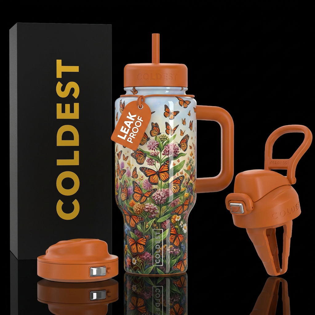 Monarch migration water bottle design
