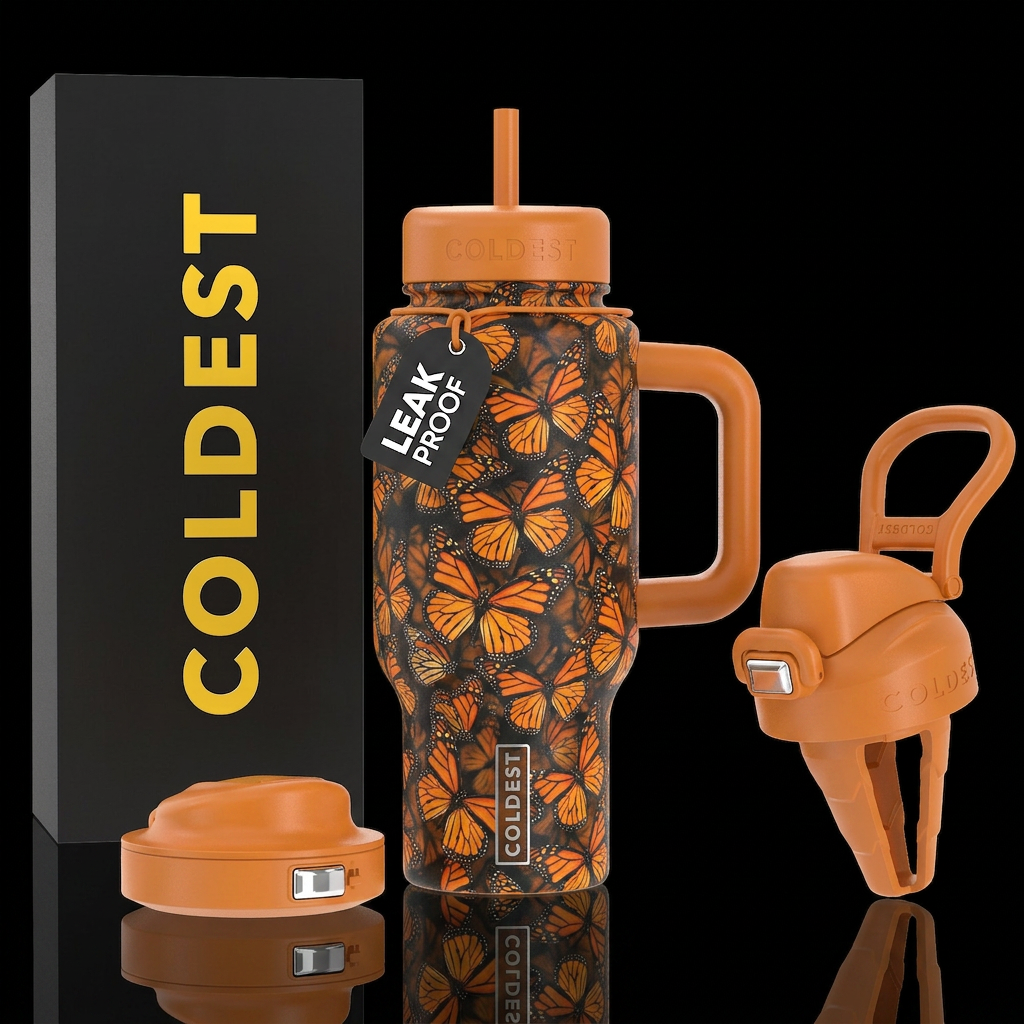 Monarch migration water bottle design