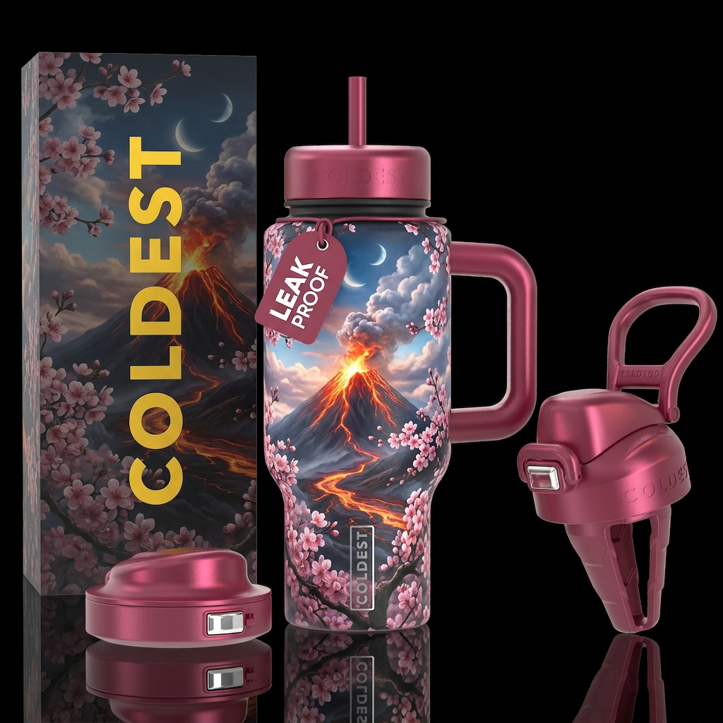Cherry blossom volcano water bottle design