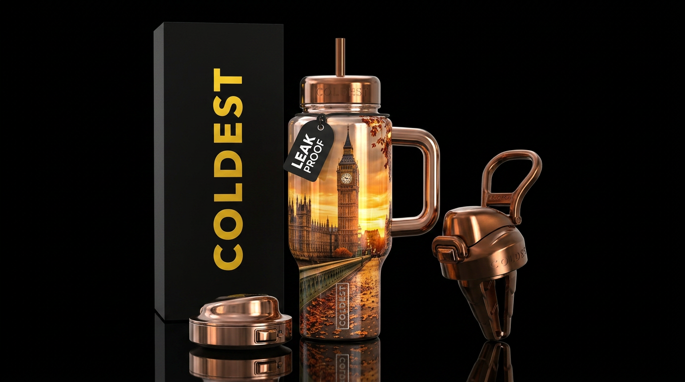 Big Ben at sunset in fall water bottle design