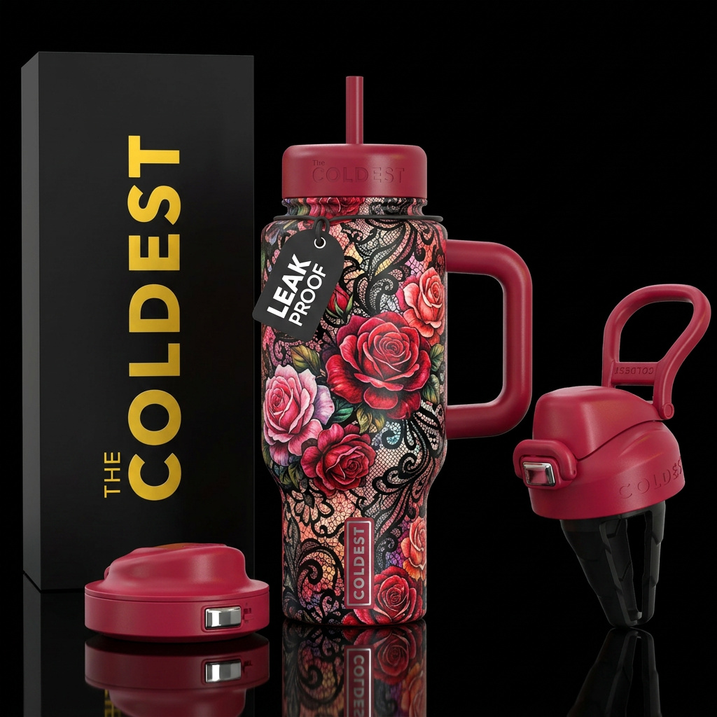 Roses and lace water bottle design