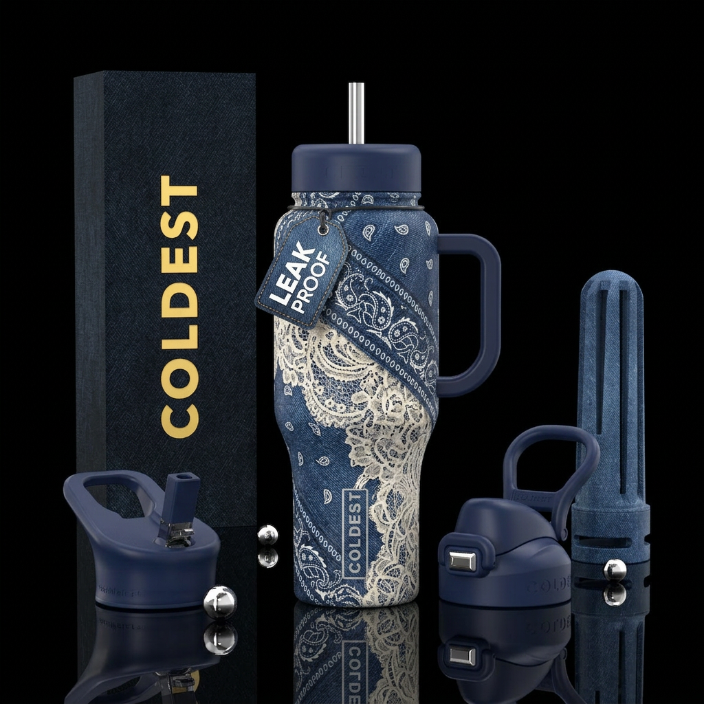 Jean bandanna and lace water bottle design