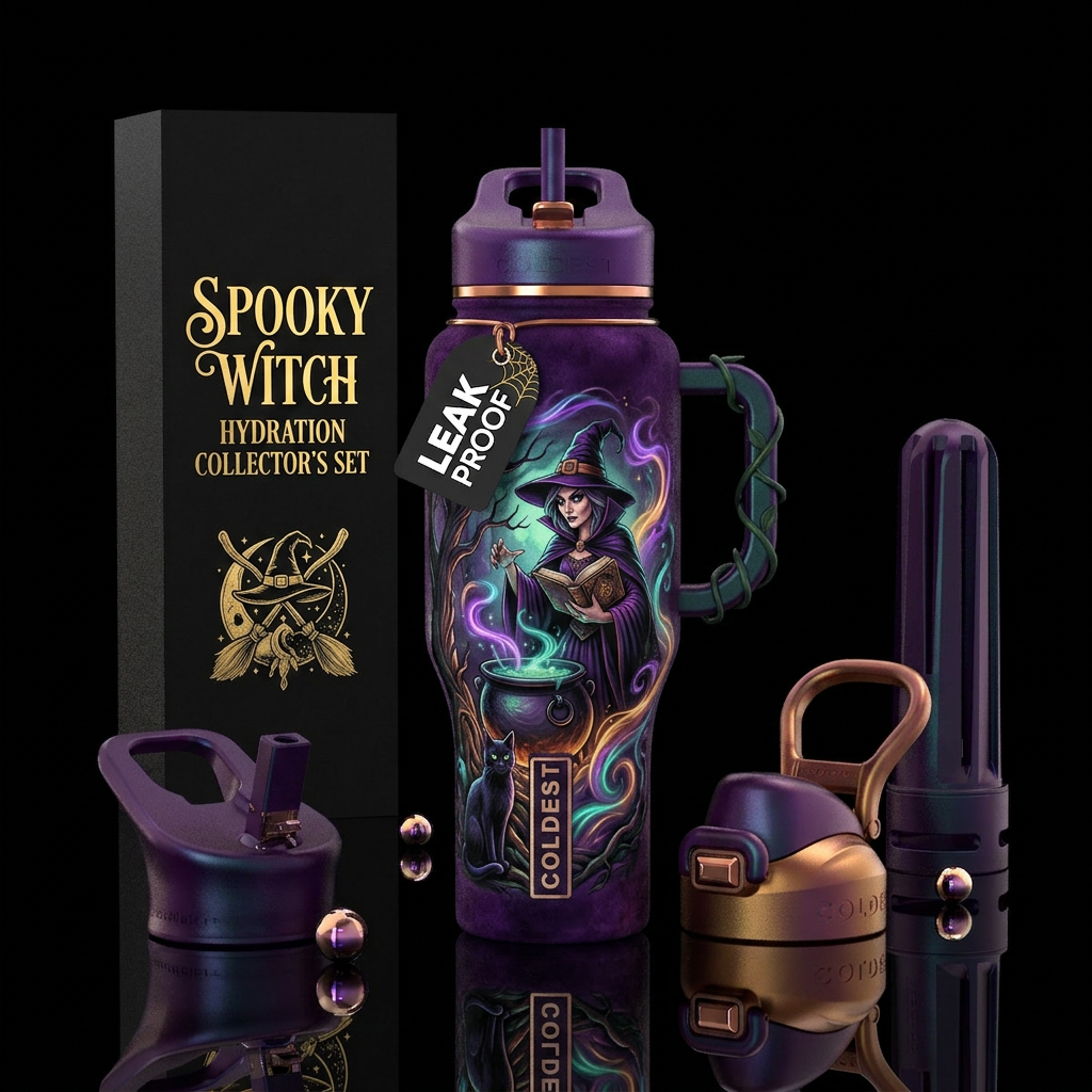 Spooky witch water bottle design