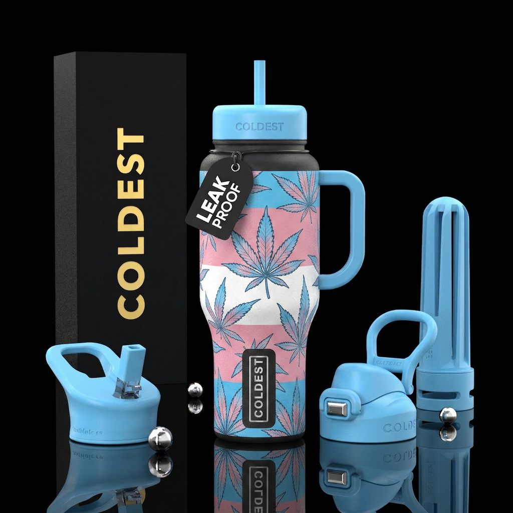 Trans pride with pot leafs water bottle design