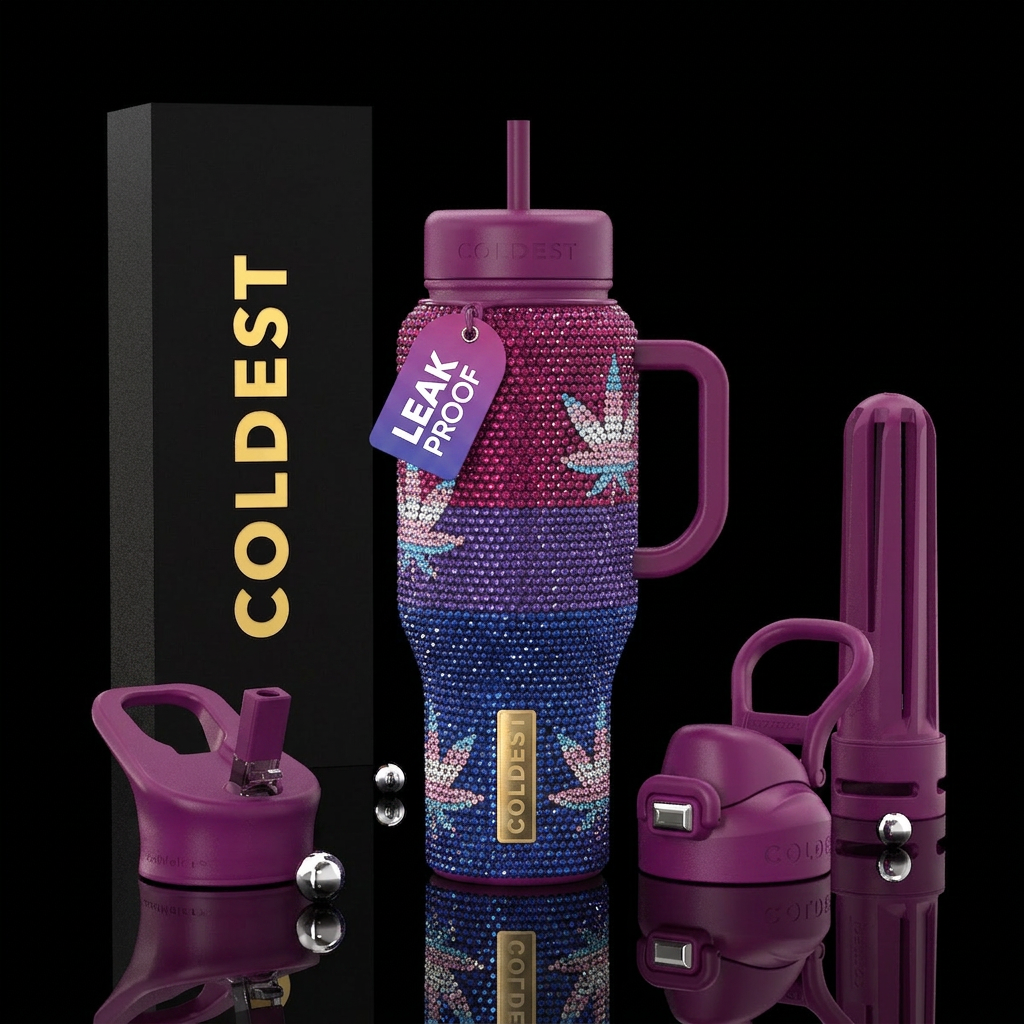 Bisexual pride with trans leaves bedazzled water bottle design