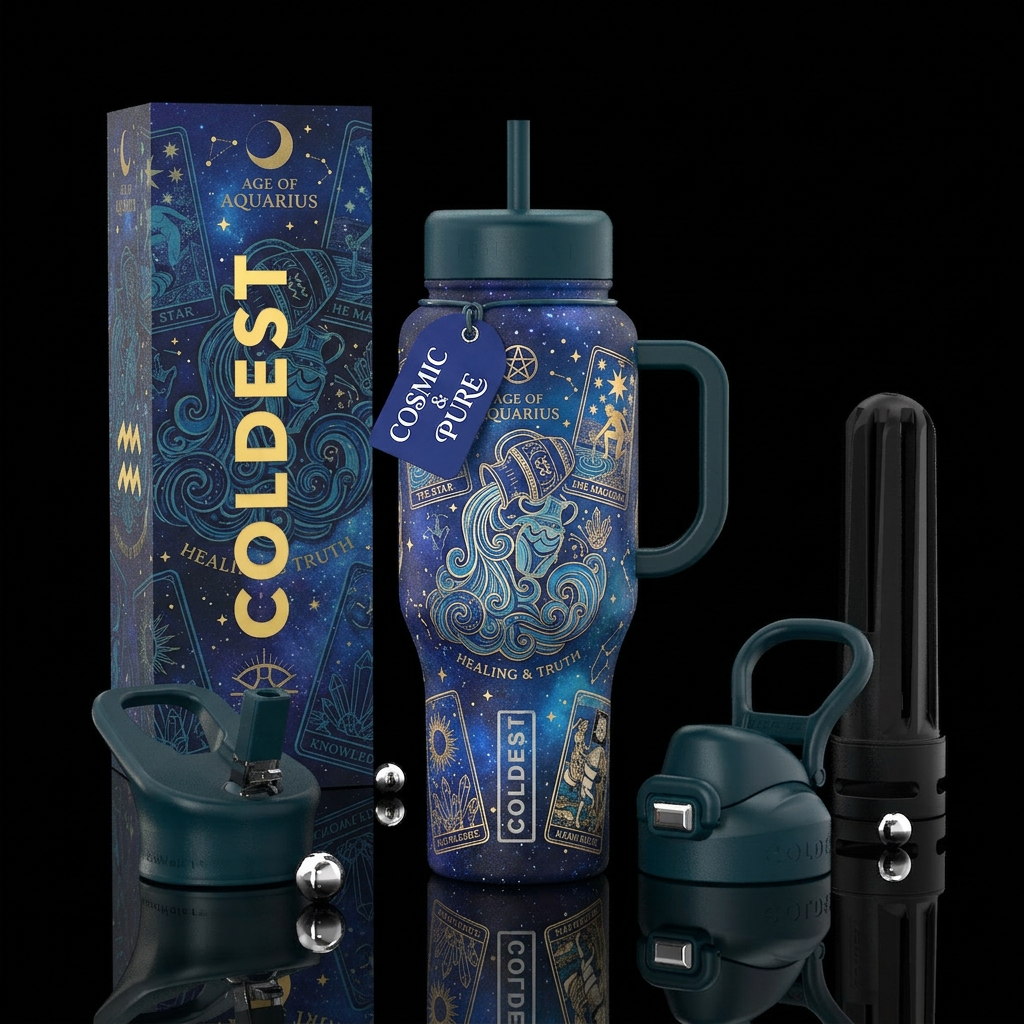 Aquarius tarot cards witchy vibes water bottle design
