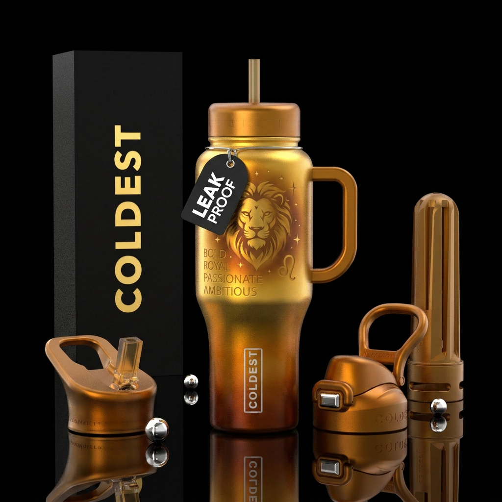 Leo lion all the character traits of a Leo gold am... water bottle design