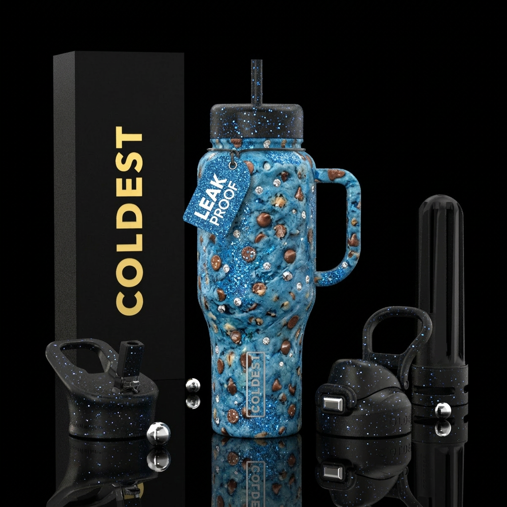 Cookie monster cookie dough everywhere blue and gl... water bottle design