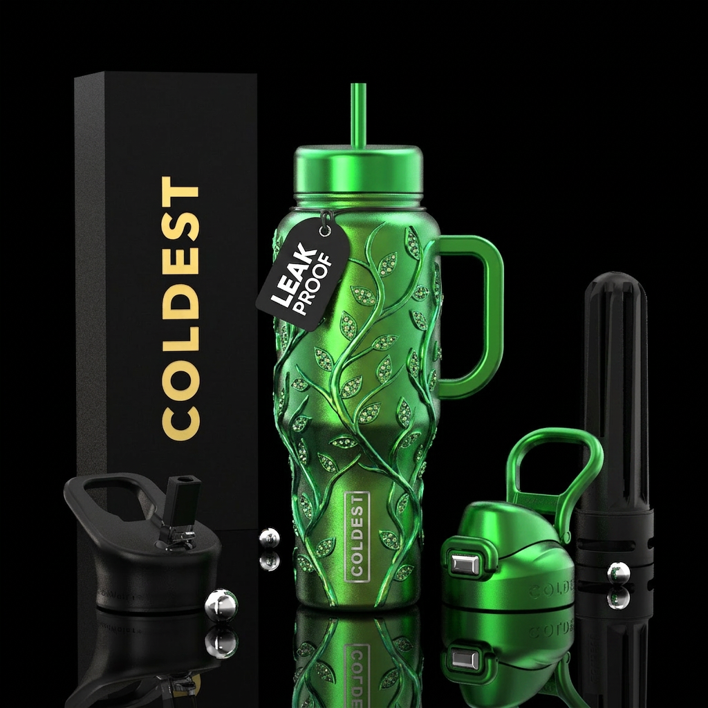 Vines bedazzled airbrushed metal green poison ivy water bottle design