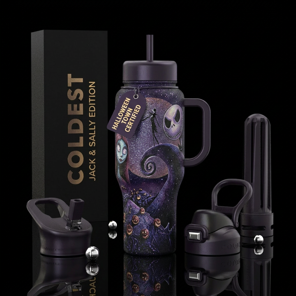The nightmare before Christmas Jack and Sally spar... water bottle design