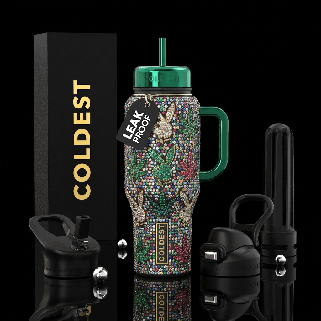 Playboy bunny Mary Jane weed gemstones water bottle design