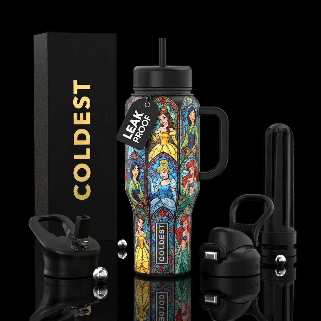 Disney princess stain glass water bottle design