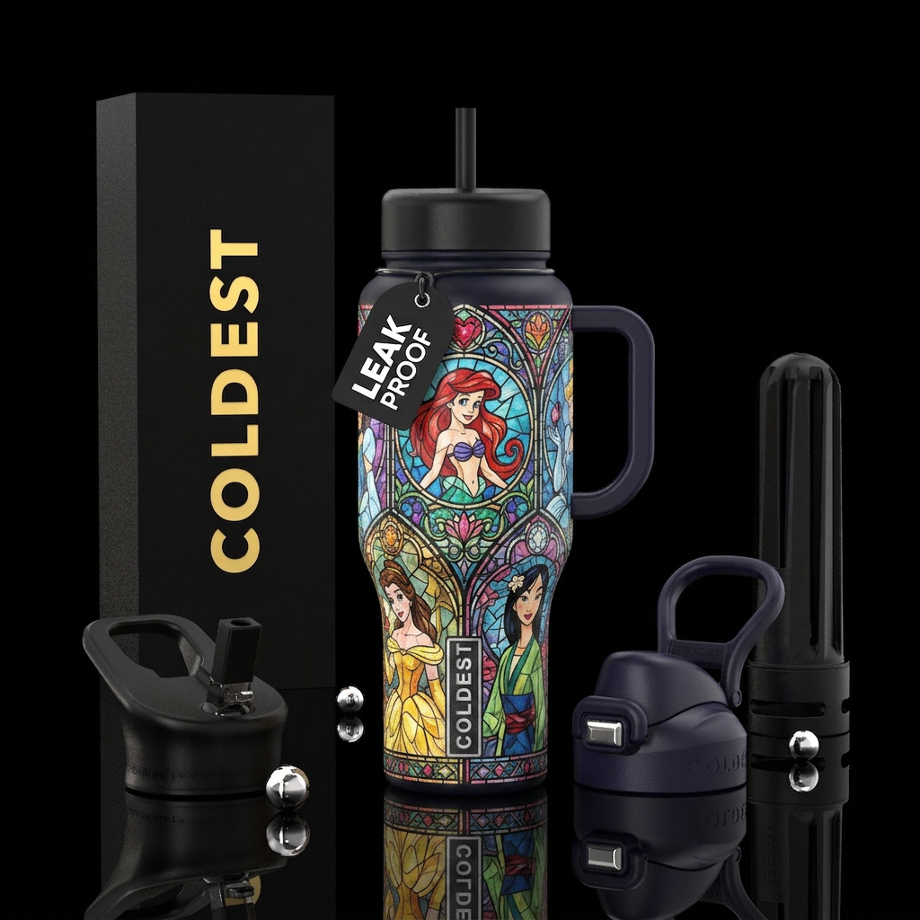 Disney princess stain glass water bottle design