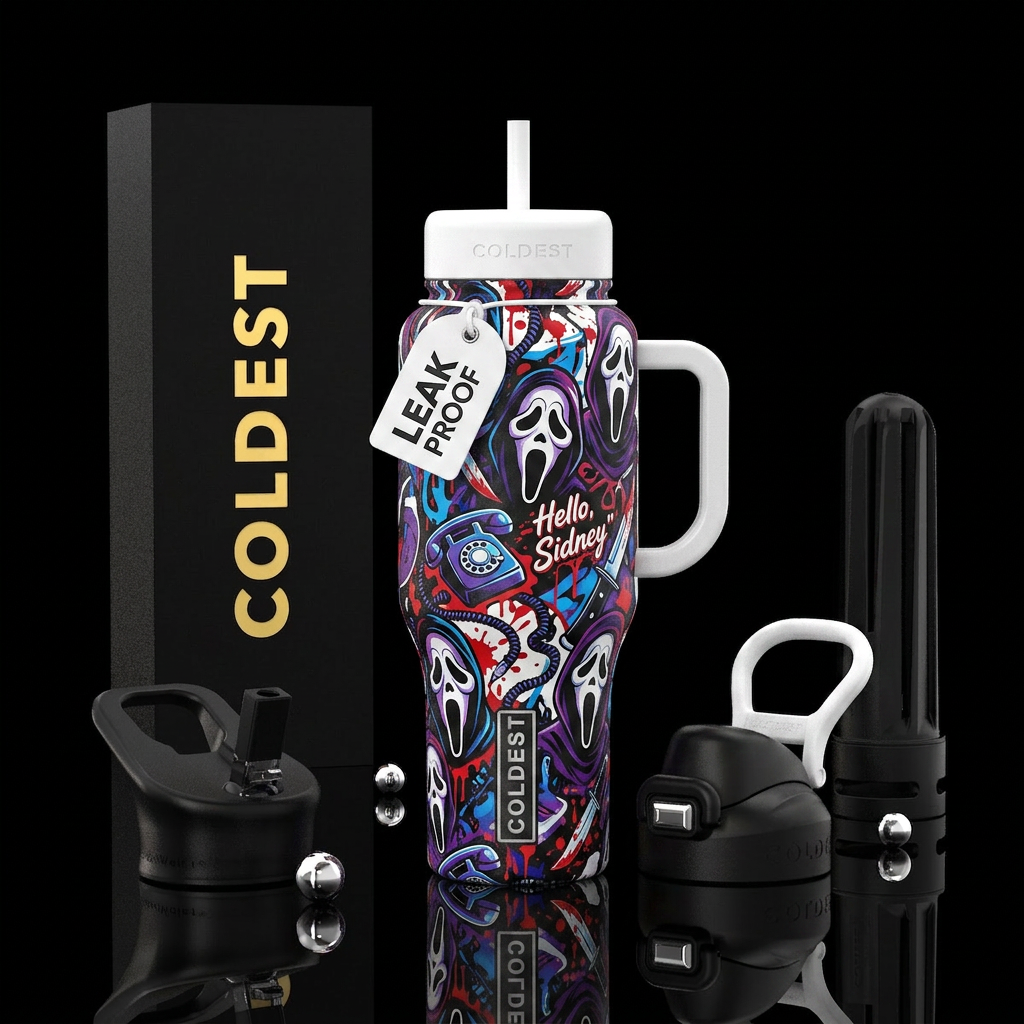 Ghostface telephone water bottle design
