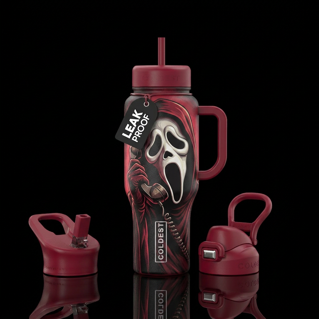 Ghostface telephone water bottle design